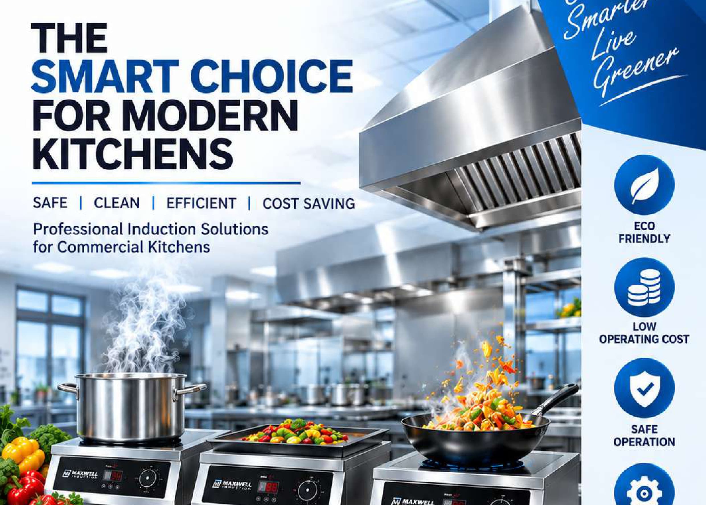 Maxwell Induction Commercial Kitchen Equipment with Tabletop Cooktops, Wok, and Hot Plate